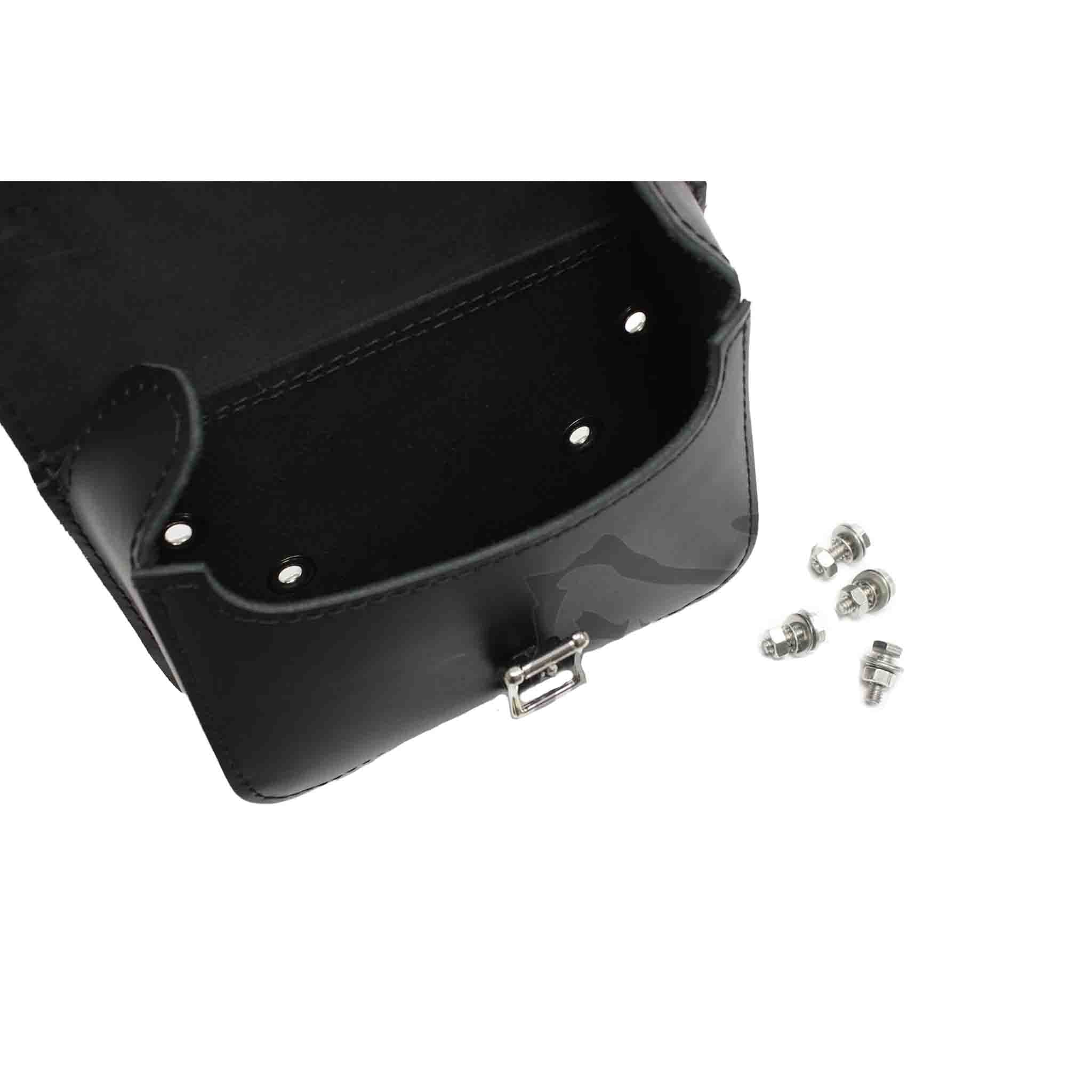 Upgrade your Harley-Davidson® Dyna with the DBB02 Dyna Bolt On Battery Bag. Hand crafted in USA with premium leather and top quality hardware. Durable and stylish, it's the perfect fit for your motorcycle.